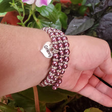 Load image into Gallery viewer, Handmade granny pearl and crystal rhinestone expandable, multi Layer, wrap charm bracelet - burgundy red or custom color - Granny Bracelet - Granny Gift - Gifts For Your Granny