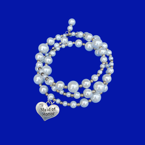 Handmade Maid of Honor Expandable Multi-Layer Wrap Silver Accented Pearl Charm Bracelet