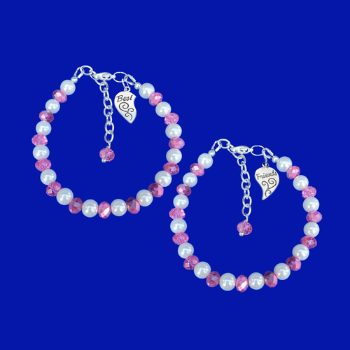 2 handmade pearl and crystal best friend charm bracelets