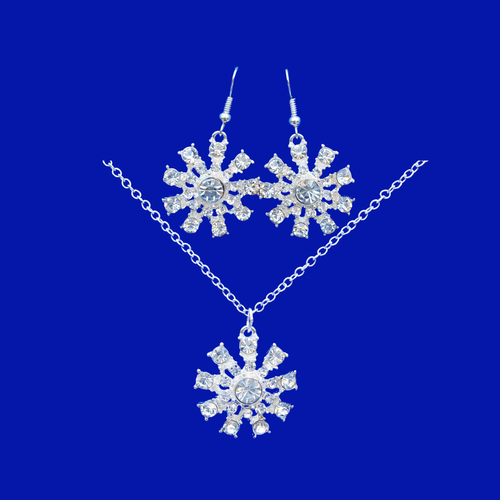 Snowflake Jewelry Set - Necklace And Earring Set, crystal snowflake drop necklace drop earring jewelry set, silver