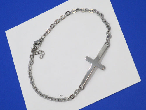 stainless steel sideways cross bar bracelet - Religious Jewelry - Cross Bracelet - Bracelets