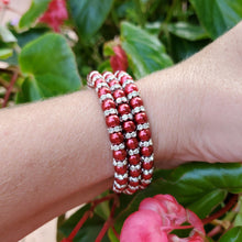 Load image into Gallery viewer, Handmade pearl and crystal rhinestone expandable, multi-layer, wrap bracelet - bordeaux red or custom color - Pearl Bracelet - Wrap Bracelet - Bracelets