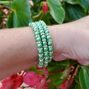 Handmade pearl and crystal rhinestone expandable, multi-layer, wrap bracelet - green or custom color - Pearl Bracelet - Wrap Bracelet - Bracelets