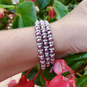 Handmade pearl and crystal rhinestone expandable, multi-layer, wrap bracelet - burgundy red or custom color - Pearl Bracelet - Wrap Bracelet - Bracelets