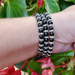 Handmade pearl and crystal rhinestone expandable, multi-layer, wrap bracelet - black or custom color - Pearl Bracelet - Wrap Bracelet - Bracelets
