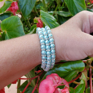 Handmade pearl and crystal rhinestone expandable, multi-layer, wrap bracelet - light blue or custom color - Pearl Bracelet - Wrap Bracelet - Bracelets