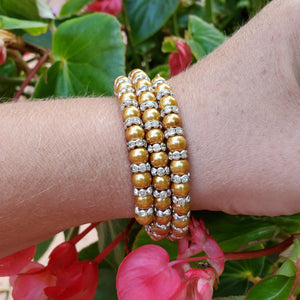 Handmade pearl and crystal rhinestone expandable, multi-layer, wrap bracelet - copper or custom color - Pearl Bracelet - Wrap Bracelet - Bracelets