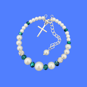 pearl crystal cross charm bracelet, custom color