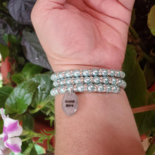 Load image into Gallery viewer, Handmade Grand Mother pearl and crystal rhinestone expandable, multi-layer, wrap charm bracelet - light blue or custom color - Grand Mother Gift - Gift Ideas For Great Grandmother - grand mother
