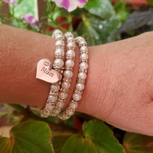 Load image into Gallery viewer, Best Friend pearl crystal expandable multi layer wrap charm bracelet, ivory or custom color - Best Friend Bracelet - Best Friend Gift - Friend Gift