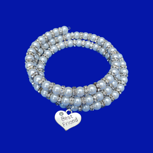 Best Friend Bracelet - Best Friend Gift - Friend Gift , Best Friend pearl crystal expandable multi layer wrap charm bracelet, custom color