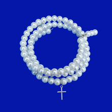 Load image into Gallery viewer, Cross Bracelet - Pearl Bracelet - Bracelets, handmade pearl expandable, multi-layer, wrap cross charm bracelet, white or custom color