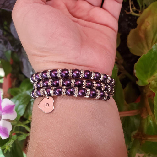 Handmade monogram pearl and crystal rhinestone expandable, multi-layer, wrap charm bracelet. - Initial Bracelet - Monogram Bracelet - Bracelets