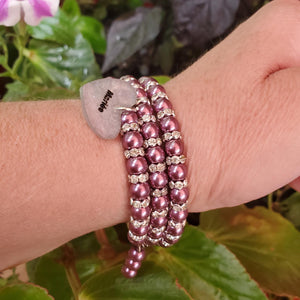 Handmade pearl and crystal rhinestone bride expandable, multi layer, wrap charm bracelet, burgundy red or custom color - Gift Ideas For Brides - Bride Jewelry - Bride Gift