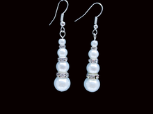 Load image into Gallery viewer, handmade pair of pearl and crystal drop earring, white or custom color - Pearl Earrings - Pearl Drop Earrings - Dangle Earrings