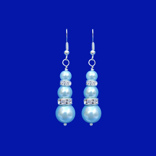 a pair of handmade pearl and crystal drop earrings, light blue or custom color - Pearl Earrings - Pearl Drop Earrings - Dangle Earrings