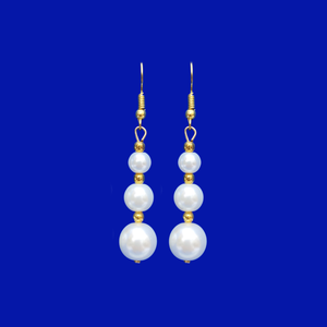 Pearl Earrings - Drop Earrings - Earrings, handmade gold accented pearl drop earrings, white and gold or custom color