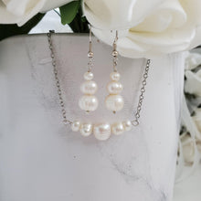 Load image into Gallery viewer, Handmade fresh water pearl bar necklace accompanied by a pair drop earrings - Jewelry Sets - Fresh Water Pearl Set - Bridal Sets