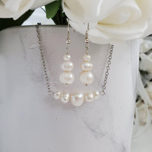 Handmade fresh water pearl bar necklace accompanied by a pair of drop earrings - Necklace And Earring Set - Fresh Water Pearl Jewelry
