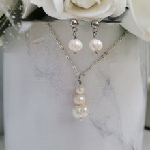 Load image into Gallery viewer, Handmade fresh water pearl drop necklace accompanied by a pair of stud earrings - Necklace And Earring Set - Bride And Bridesmaid Gifts