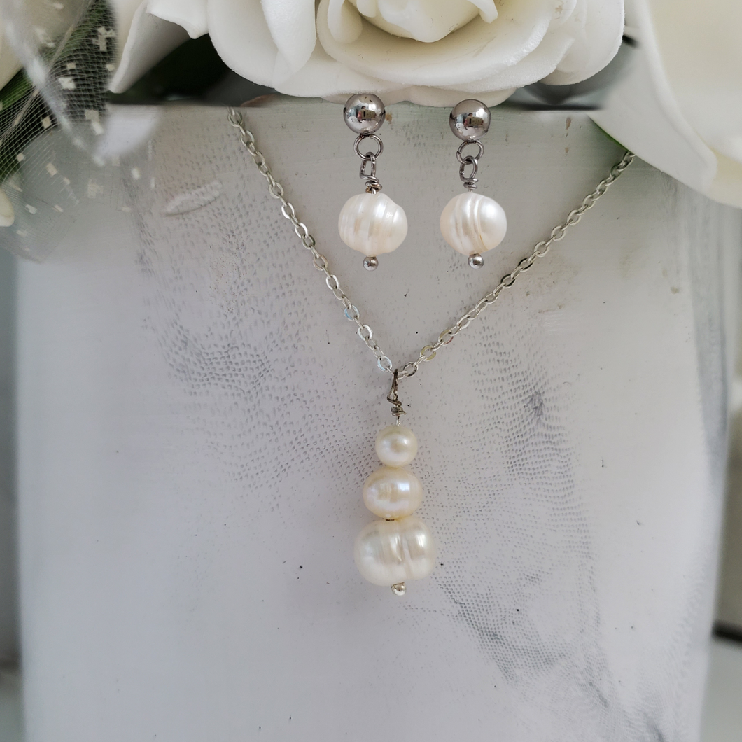 Handmade fresh water pearl drop necklace accompanied by a pair of stud earrings - Necklace And Earring Set - Bride And Bridesmaid Gifts