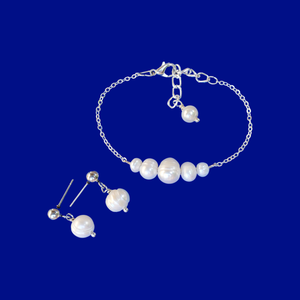 Bracelet Sets - Fresh Water Pearl Jewelry - Bridal Sets - handmade fresh water pearl bar bracelet accompanied by a pair of stud earrings