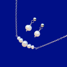 Load image into Gallery viewer, Fresh Water Pearl Jewelry Set - Necklace And Earring Set - handmade fresh water pearl bar necklace accompanied by a pair stud earrings