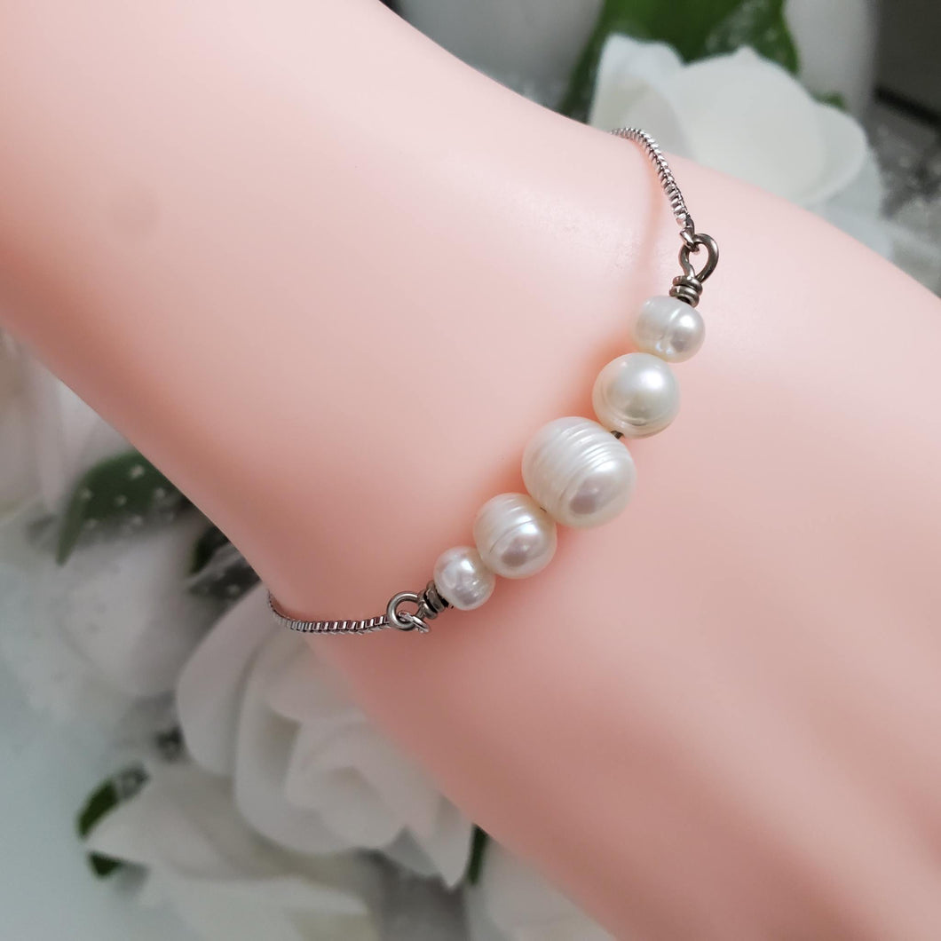 Handmade fresh water pearl bar adjustable (slider) 18k bracelet - Fresh Water Pearl Bracelet - 18k Bracelet - Bracelets