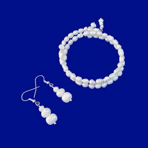 Bracelet Sets - Pearl Set - Fresh Water Pearl Jewelry Set - handmade fresh water pearl expandable, multi-layer, wrap bracelet accompanied by a pair of drop earrings
