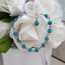 Load image into Gallery viewer, Handmade pave crystal rhinestone link bracelet. - aquamarine blue or custom color - Crystal Bracelet - Bracelets