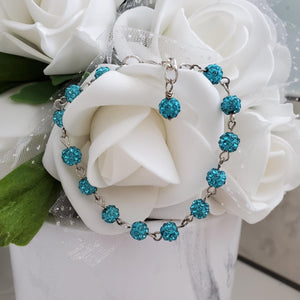 Handmade pave crystal rhinestone link bracelet. - aquamarine blue or custom color - Crystal Bracelet - Bracelets