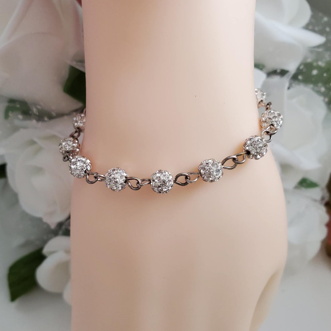 Handmade pave crystal rhinestone link bracelet. - silver clear or custom color - Crystal Bracelet - Bracelets - Rhinestone Bracelet
