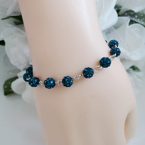 Handmade pave crystal rhinestone link bracelet. - blue zircon or custom color - Crystal Bracelet - Bracelets - Rhinestone Bracelet