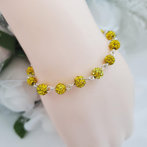 Handmade pave crystal rhinestone link bracelet. - citrine (yellow) or custom color - Crystal Bracelet - Bracelets - Rhinestone Bracelet