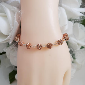 Handmade pave crystal rhinestone link bracelet. - champagne or custom color - Crystal Bracelet - Bracelets - Rhinestone Bracelet