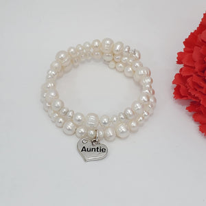 Handmade Auntie fresh water pearl expandable, multi-layer, wrap charm bracelet - Aunt Bracelet - Auntie Gift Ideas - Auntie Gift