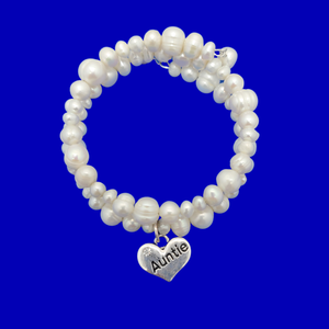 Auntie Bracelet - Auntie Gift Ideas - Auntie Gift, auntie handmade fresh water pearl expandable, multi-layer, wrap charm bracelet