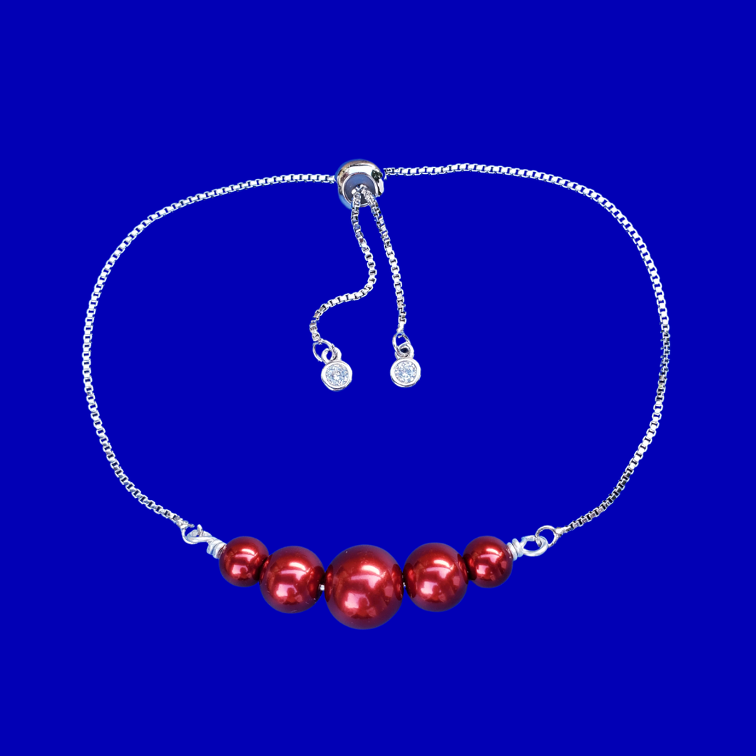 18K Bracelet - Pearl Bracelet - Bracelets - handmade 18k pearl bar expandable bracelet, bordeaux red or custom color