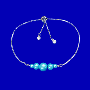 18K Bracelet - Pearl Bracelet - Bracelets - handmade 18k pearl bar expandable bracelet, aquamarine blue or custom color