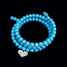 Load image into Gallery viewer, Mother of the Groom Expandable Multi-Layer Wrap Pearl Charm Bracelet, aquamarine blue or custom color