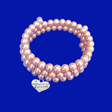 Load image into Gallery viewer, Mother of the Groom Expandable Multi-Layer Wrap Pearl Charm Bracelet, powder orange or custom color