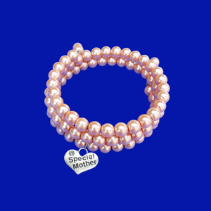 Special Mother Expandable Multi-Layer Wrap Pearl Charm Bracelet, powder orange or custom color