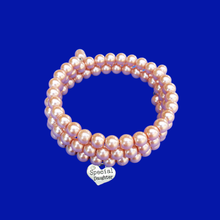 Load image into Gallery viewer, Special Daughter Multi-Layer Expandable Wrap Pearl Charm Bracelet, powder orange or custom color