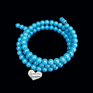 Special Daughter Multi-Layer Expandable Wrap Pearl Charm Bracelet, aquamarine blue or custom color