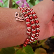 Load image into Gallery viewer, Handmade special mother pearl and crystal expandable, multi-layer, wrap charm bracelet - bordeaux red or custom color - Mother Bracelet - Mother Gift - Mother Jewelry