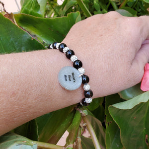 Handmade world's best mom pearl and pave crystal rhinestone charm bracelet, black or custom color - Special Mother Bracelet - Mom Bracelet - #1 Mom
