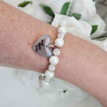 Load image into Gallery viewer, Handmade best mom ever pearl and pave crystal rhinestone charm bracelet, ivory or custom color - Special Mother Bracelet - Mom Bracelet - #1 Mom