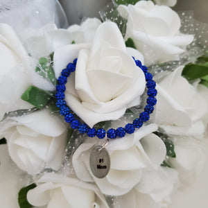 Handmade #1 Mom Pave Crystal Rhinestone Charm Bracelet - capri blue or custom color - Special Mother Bracelet - Mother Bracelet - Mother Gift