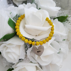Handmade mom pave crystal rhinestone charm bracelet - citrine (yellow) or custom color - Mum Charm Bracelet - Mum Bracelet - Mum Gift