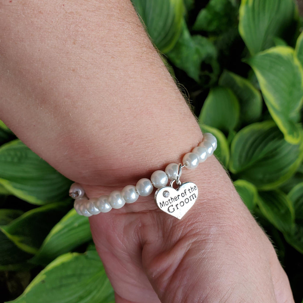 Handmade mother of the groom pearl charm bracelet. - white or custom color - Mother of the Groom Bracelet - Bridal Gifts